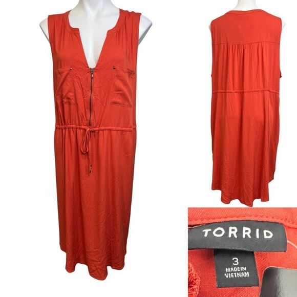 Torrid dress Challis Zip Front Shirt Sleeveless Rust Orange Size 3X 22-24 NWT - Picture 1 of 7